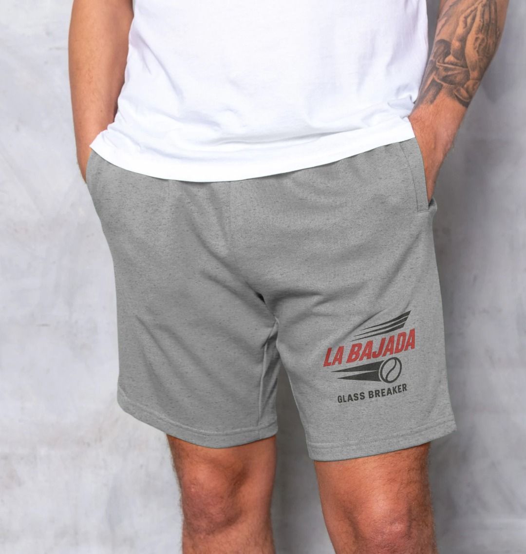 Model wearing La Bajada Sweat Shorts by Corcuera Padel Club - Padel-inspired sportswear."