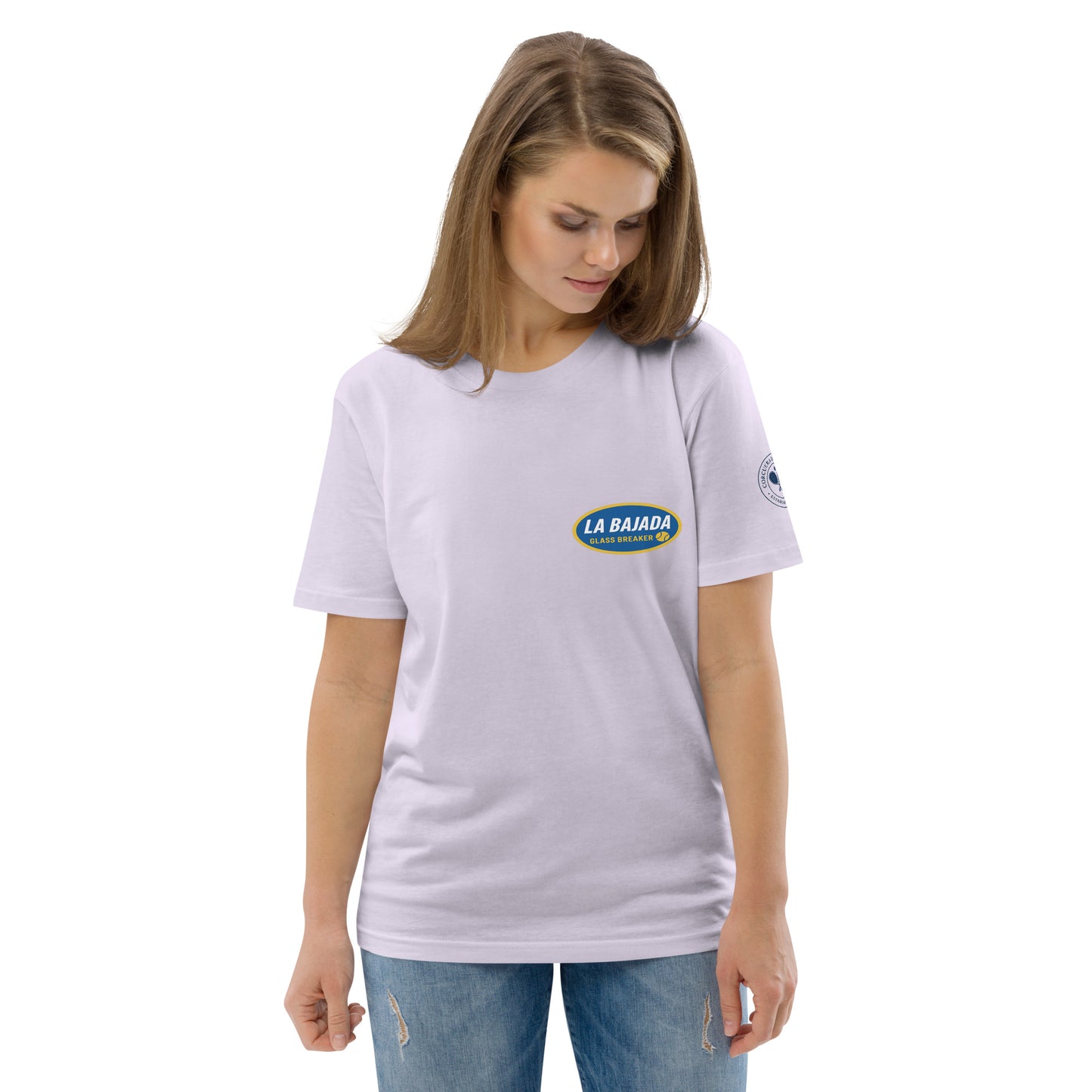 Model Wearing La Bajada T-Shirt – Lavender – Corcuera Padel Club