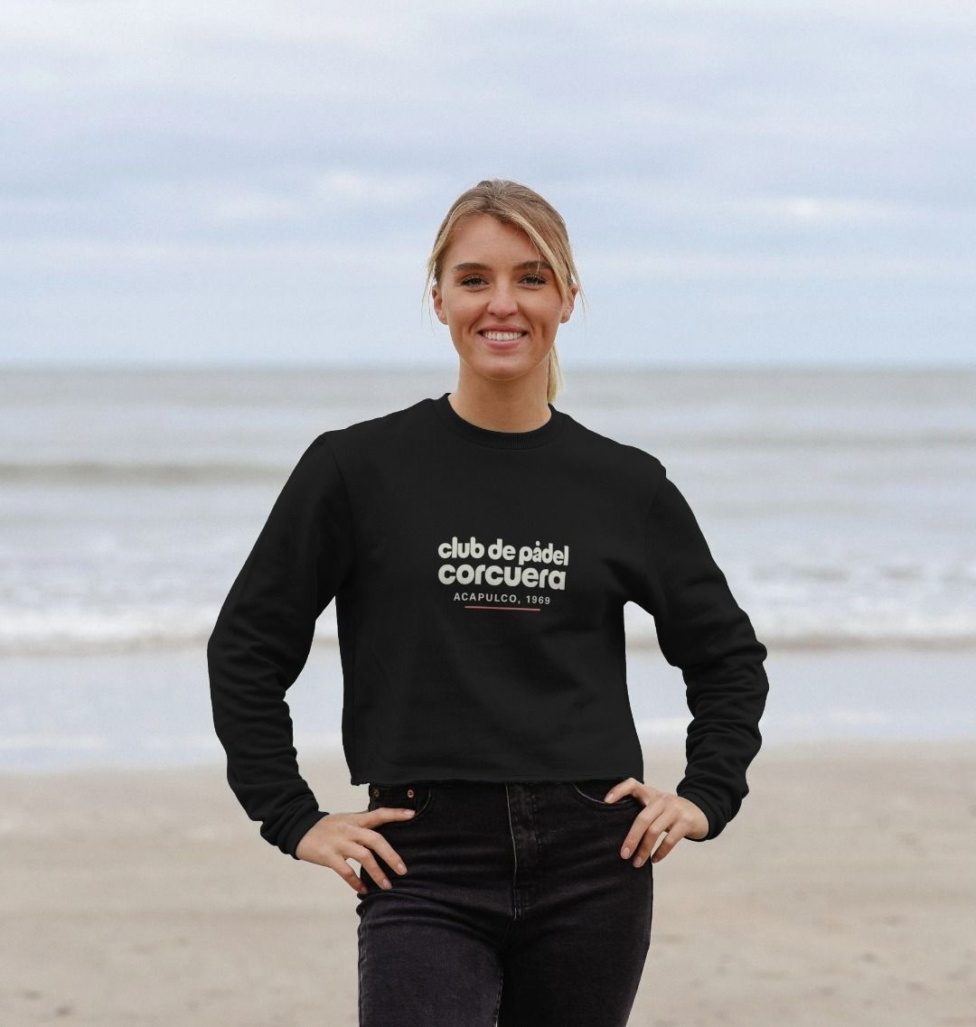 Women’s organic cotton boxy jumper – Club de Padel graphic front