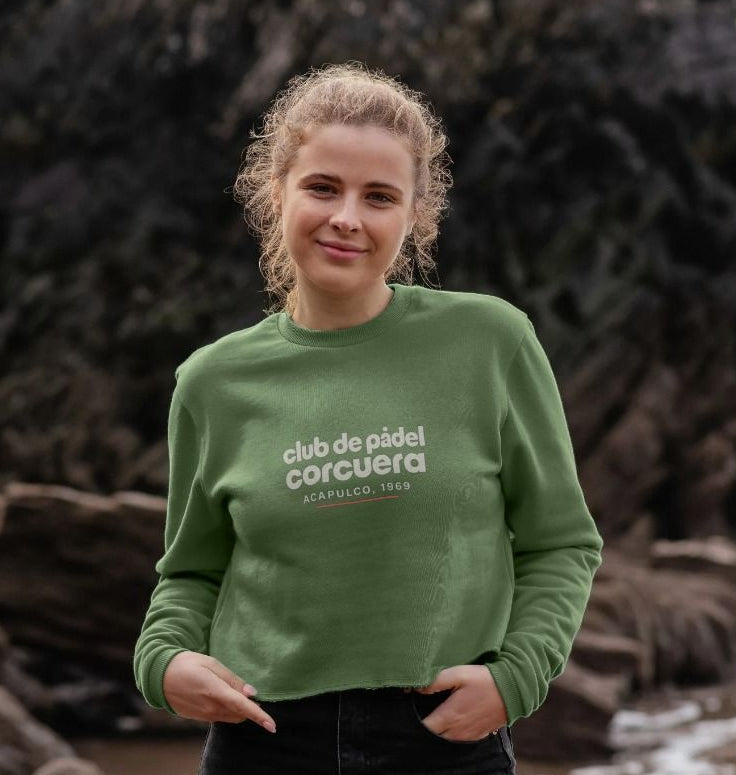 Women’s organic cotton boxy jumper – Club de Padel graphic front green
