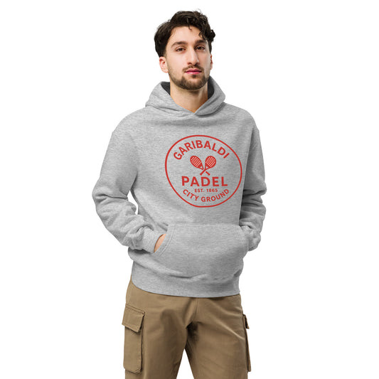 Front view of Corcuera Garibaldi Padel Hoody in heritage red – premium padel clothing Nottingham