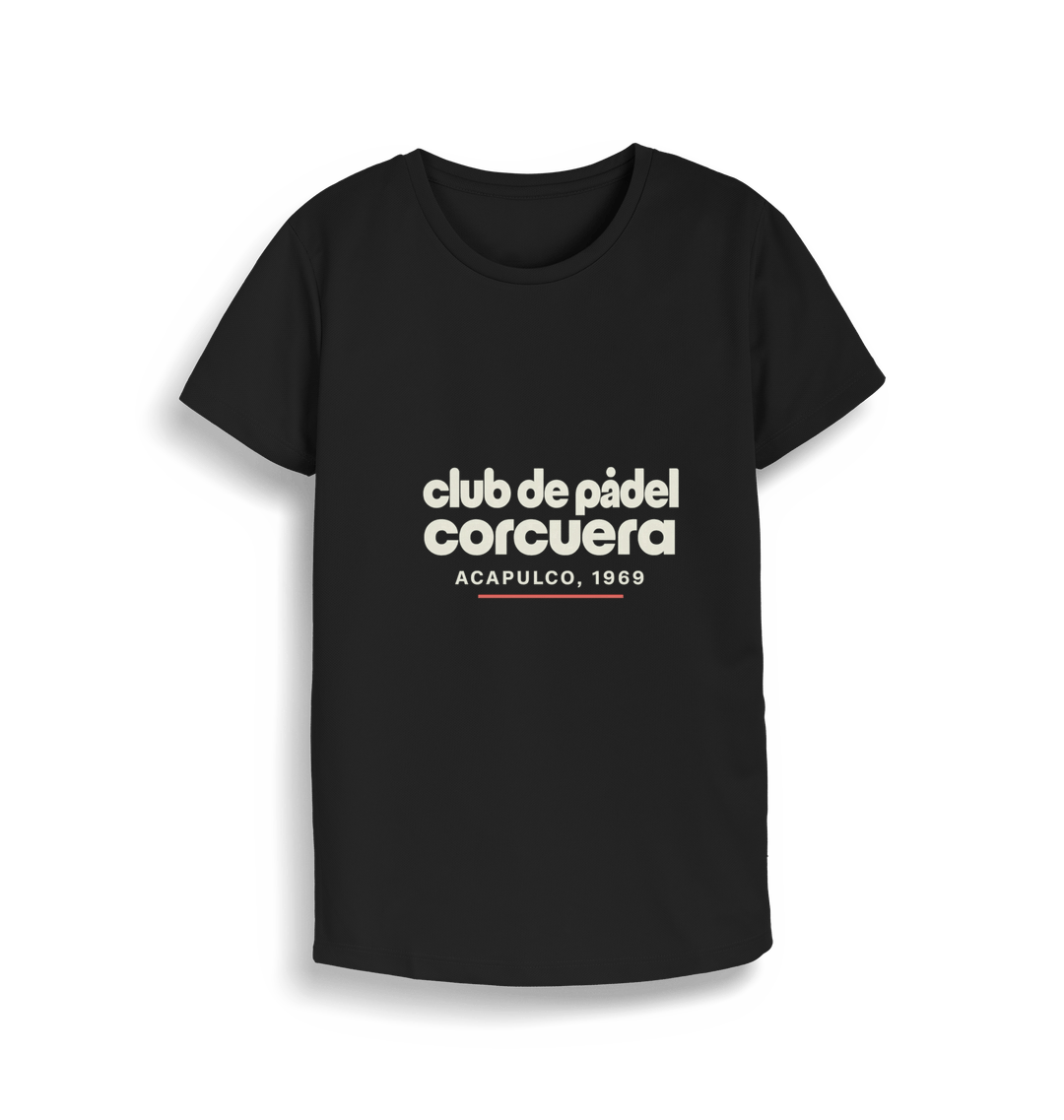 Women’s court performance padel t-shirt in black – front view
