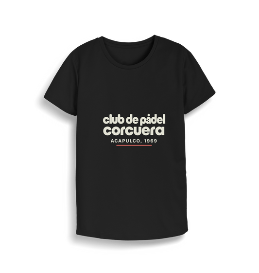 Women’s court performance padel t-shirt in black – front view